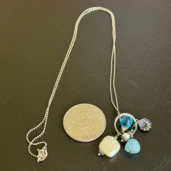 Sterling Silver Delicate Blue Glass and Pearl Bead Pendent Necklace - Picture 6 of 7